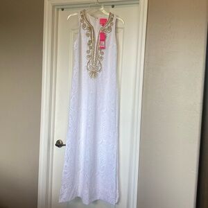 NWT Lilly Pulitzer carlotta maxi dress resort white wildflower stripe lace sz 4